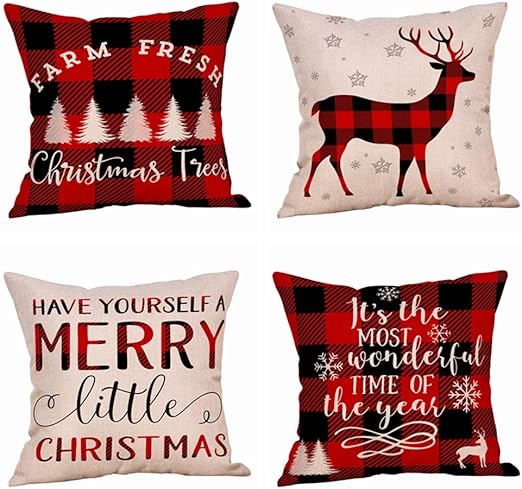 Amazon Com 4 Pack Farmhouse Christmas Red Black Buffalo Plaids
