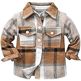 Boys Flannel Shirts Toddler Plaid Shirt Baby Brown Flannel Shirt Little Boys Long Sleeve Plaid Button Down Shirt Kids Western Shirts Toddler Boy Fall Flannel Shacket Khaki Plaid 6-7 Years