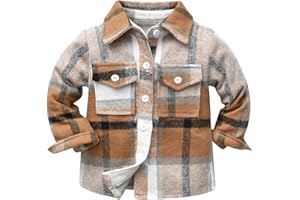 IMEKIS Toddler Kids Flannel Shirt Jacket Plaid Long Sleeve Lapel Button Down Shacket Baby Fall Christmas Coat for Boys Girls