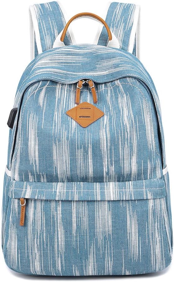 Women Water-Resistant Canvas Backpack Classic Vintage College Backpack Casual Girls School Bag with USB Charging Port