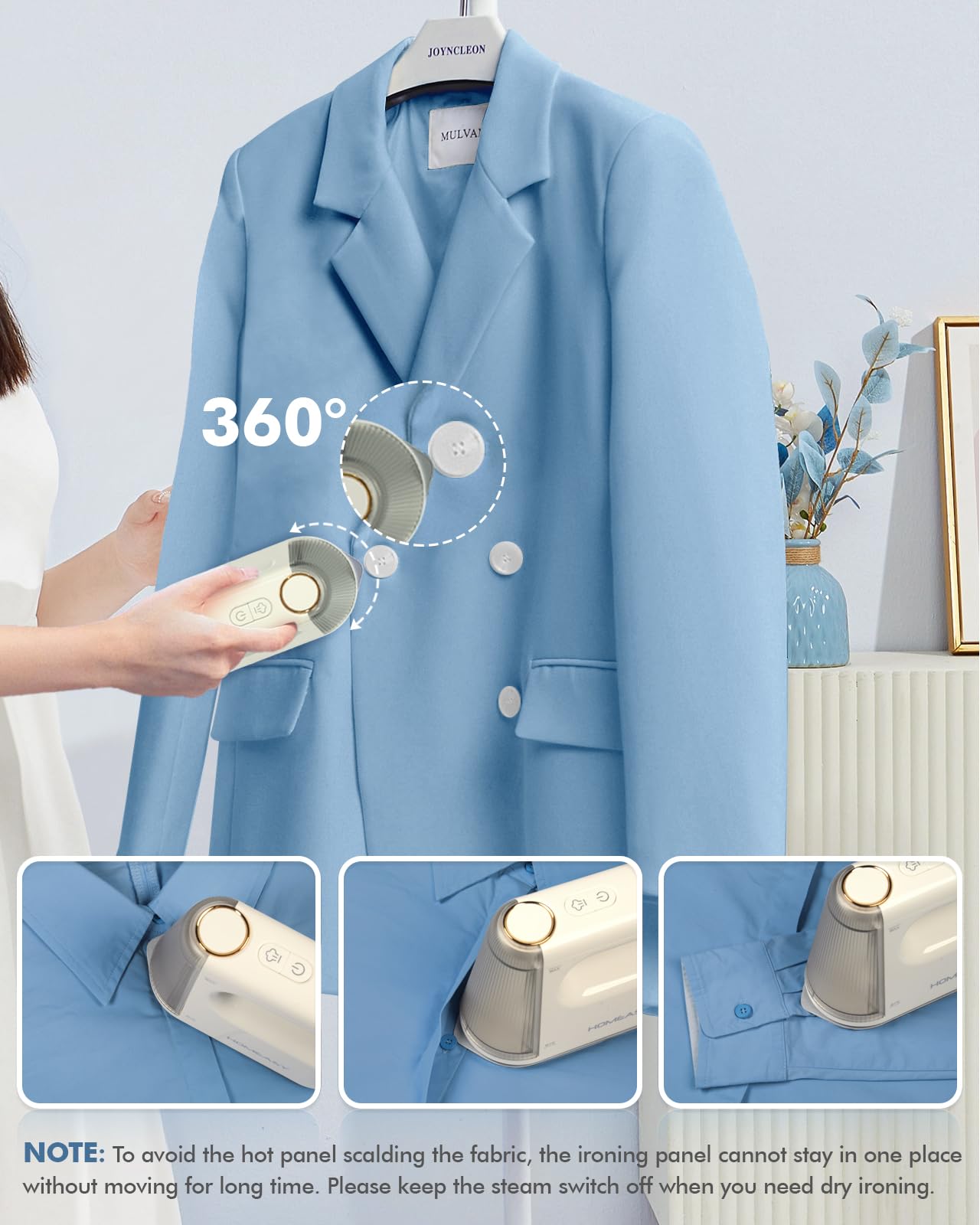 Travel Steamer for Clothes Portable, HOMEASY Mini Steam Iron, 2 in 1 Garment Clothes Steamer Handheld with Detachable Water Tank for Home & Travel, Fast Heat up, 1200W