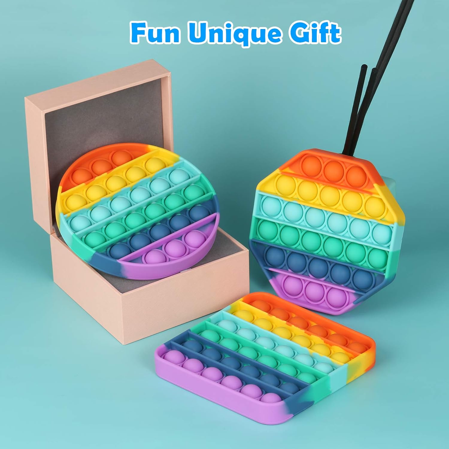 ASONA Pop Fidget Sensory Toy Set, Push Bubble Popping It Silicone Game Toy Anxiety Stress Reliever Autism Learning Materials Gift for Kids Teens Adults (Rainbow 3-Pack) : Office Products