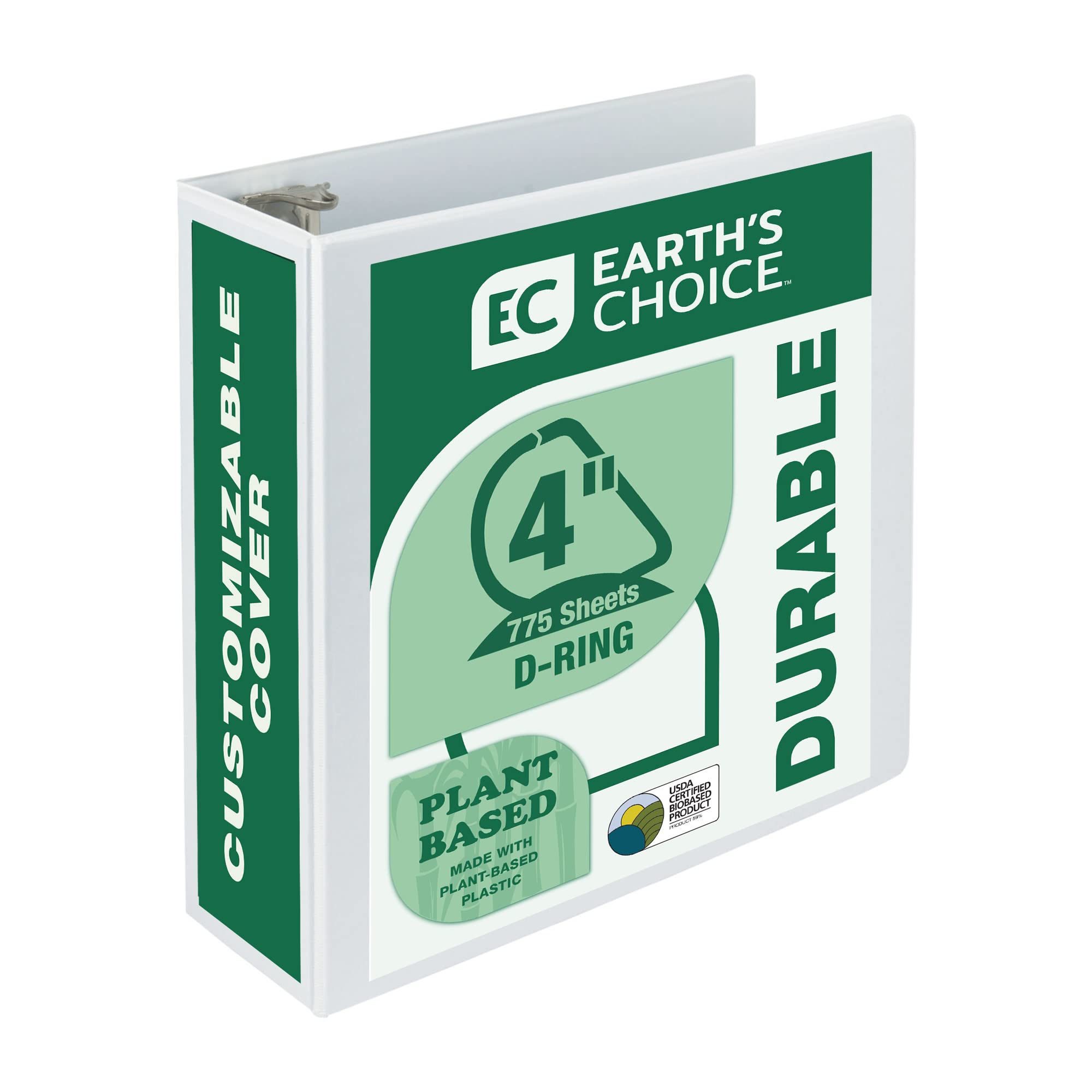 Samsill Earth's Choice, 4-Inch Durable D-Ring View Binder, USDA Certified Biobased, Eco-Friendly, White