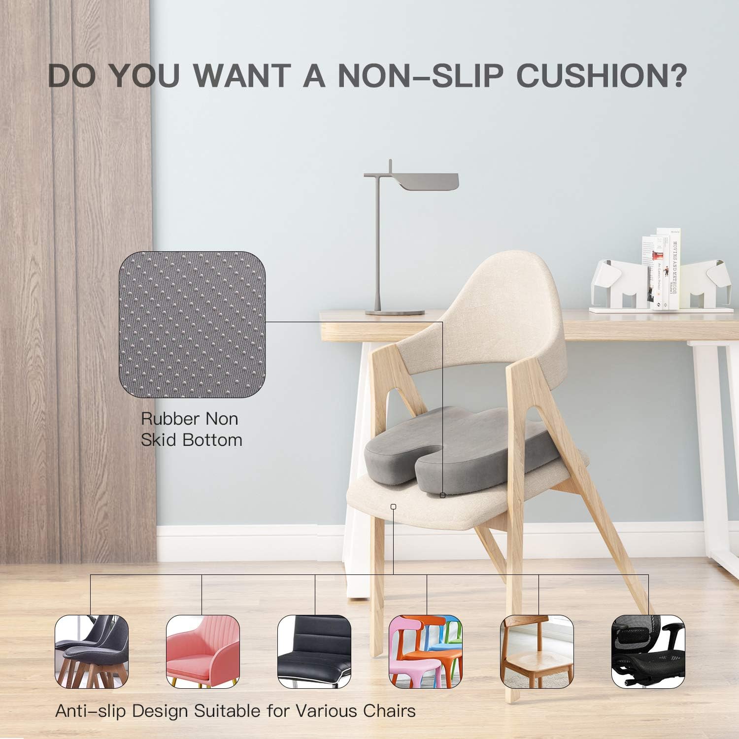 AMERIERGO Seat Cushion, Comfortable Gel-Enhanced Seat Pillow for Office Chair, Car Seat, Non-Slip Desk Chair Cushion with Memory Foam for Sciatica, Coccyx, Tailbone Pain & Back Pain Relief (Grey): Home & Kitchen