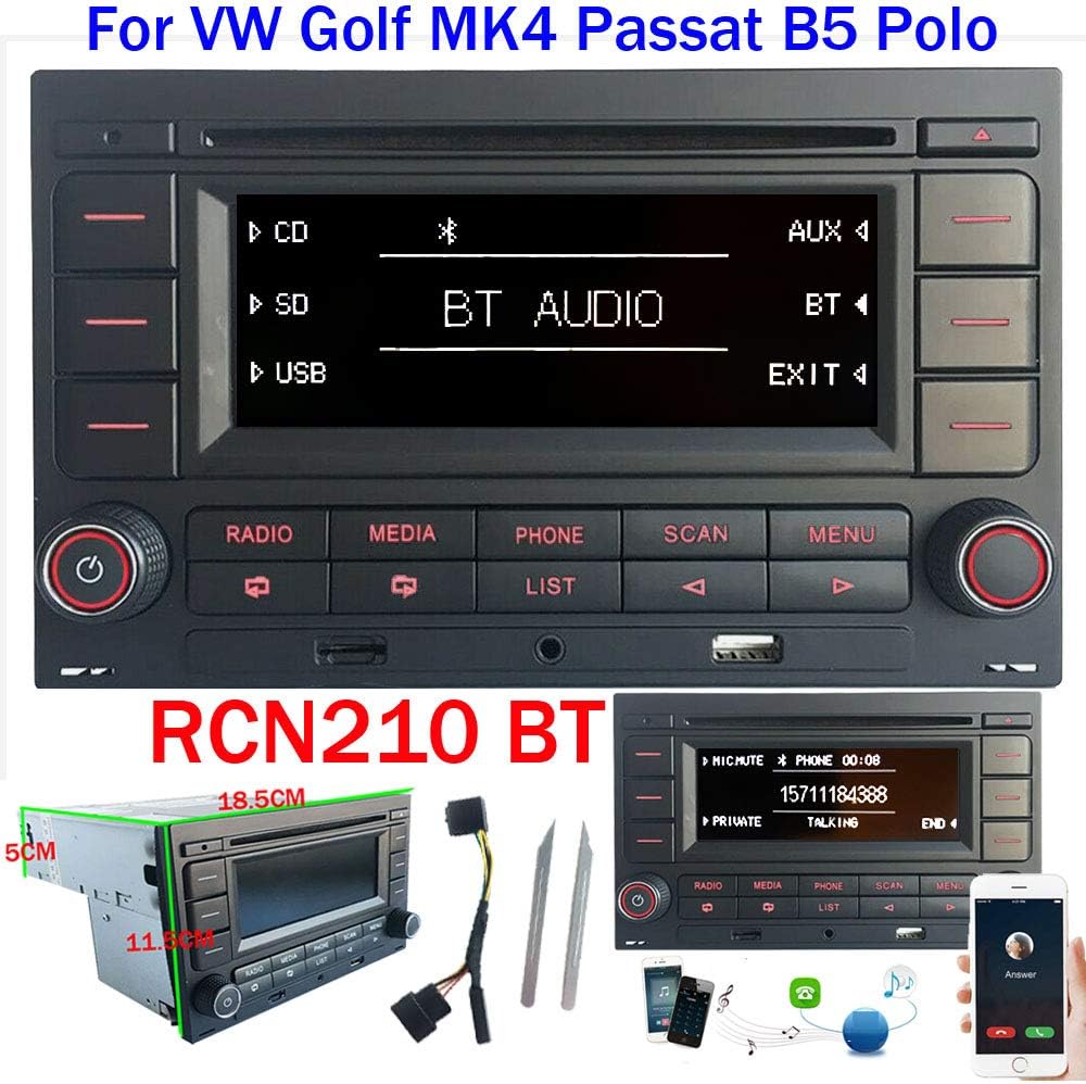SCUMAXCON Car Radio Audio Stereo RCN210 For VW Golf MK4 POLO Passat B5 USB MP3 AUX SD Build-in Bluetooth with CD Player + Adapter With Canbus Simulator