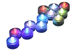 PHINMING 12 PCS Waterproof Submersible LED Tea Lights Underwater Sub Lights for Vase Wedding Party Fish Tank Decor Multi-Colo