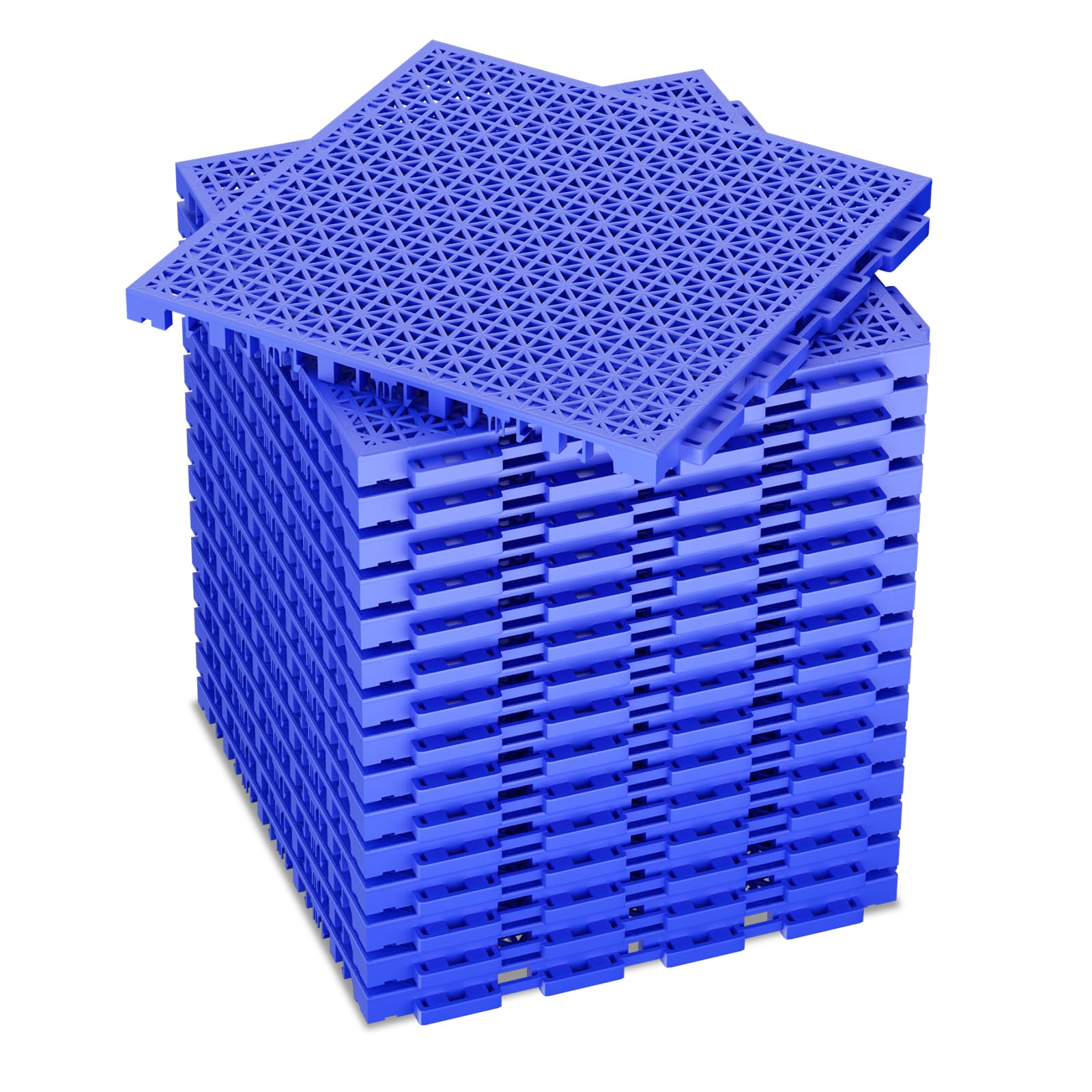 Photo 1 of 16 PCS Modular Interlocking Cushion Interlocking Floor Tiles with Hole Drainage Tiles Mat 10" x 10" Non Slip Pool Deck Mat Outdoor for Drain Deck Pool Patio Shower Kitchen Balcony(Blue)