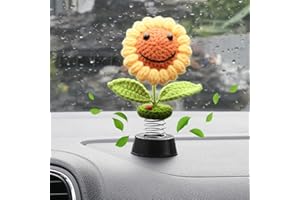 Levvohd Sunflower Car Dashboard Decorations, Dashboard Bobbleheads Knitted Flowers for Women Car Ornament Accessories (Handmade Round Eyes 1PCS)