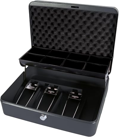 Cathedral Products The Ultimate Cash Box with Foam Lining Cantilever Tray Black