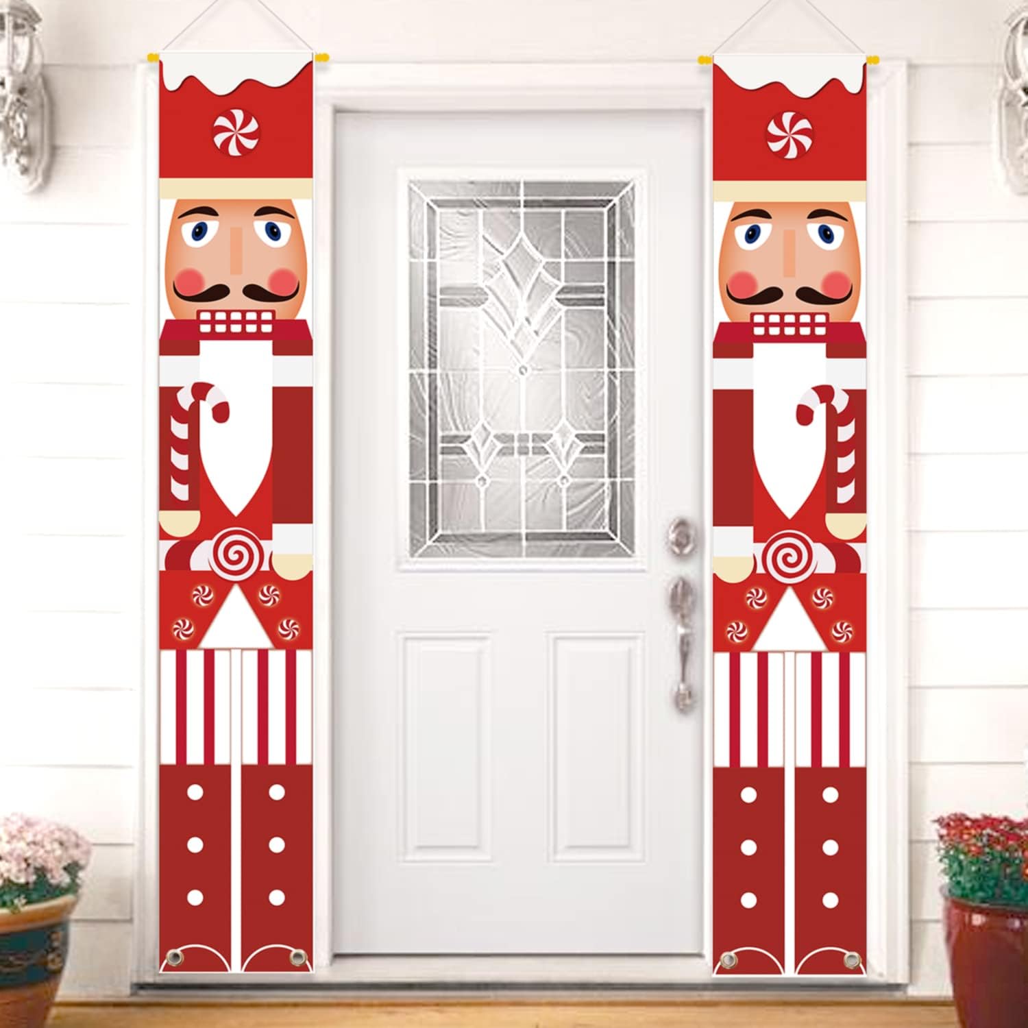Nutcrackers - Nutcracker Soldier Porch Sign Christmas Cane Candy Front Door Hanging Banner Sweetest Day Xmas Holiday Indoor Outdoor Decoration