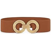 WHIPPY Women Wide Elastic Waist Belt Fashion Hollow Out Round Gold Buckle Stretchy Belt Waistband for Ladies