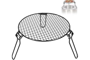 REDCAMP Folding Campfire Grill Heavy Duty Steel Grate, Portable Over Fire Camp Grill for Outdoor Open Flame Cooking, Circle S