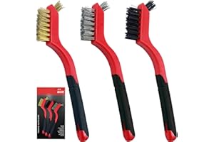 TAKAVU Small Wire Brush Set, 3 Different Types Brush, Brass - Stainless Steel - Nylon Wire Brushes for Cleaning with Curved Handle Grip for Rust Removal, Dirt, Paint Scrubbing