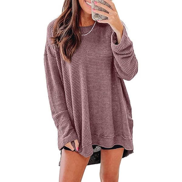 トップス stein 23ss Oversized Waffle Knit Amazon.com: SHEWIN Womens Sweatshirts Casual Waffle Knit