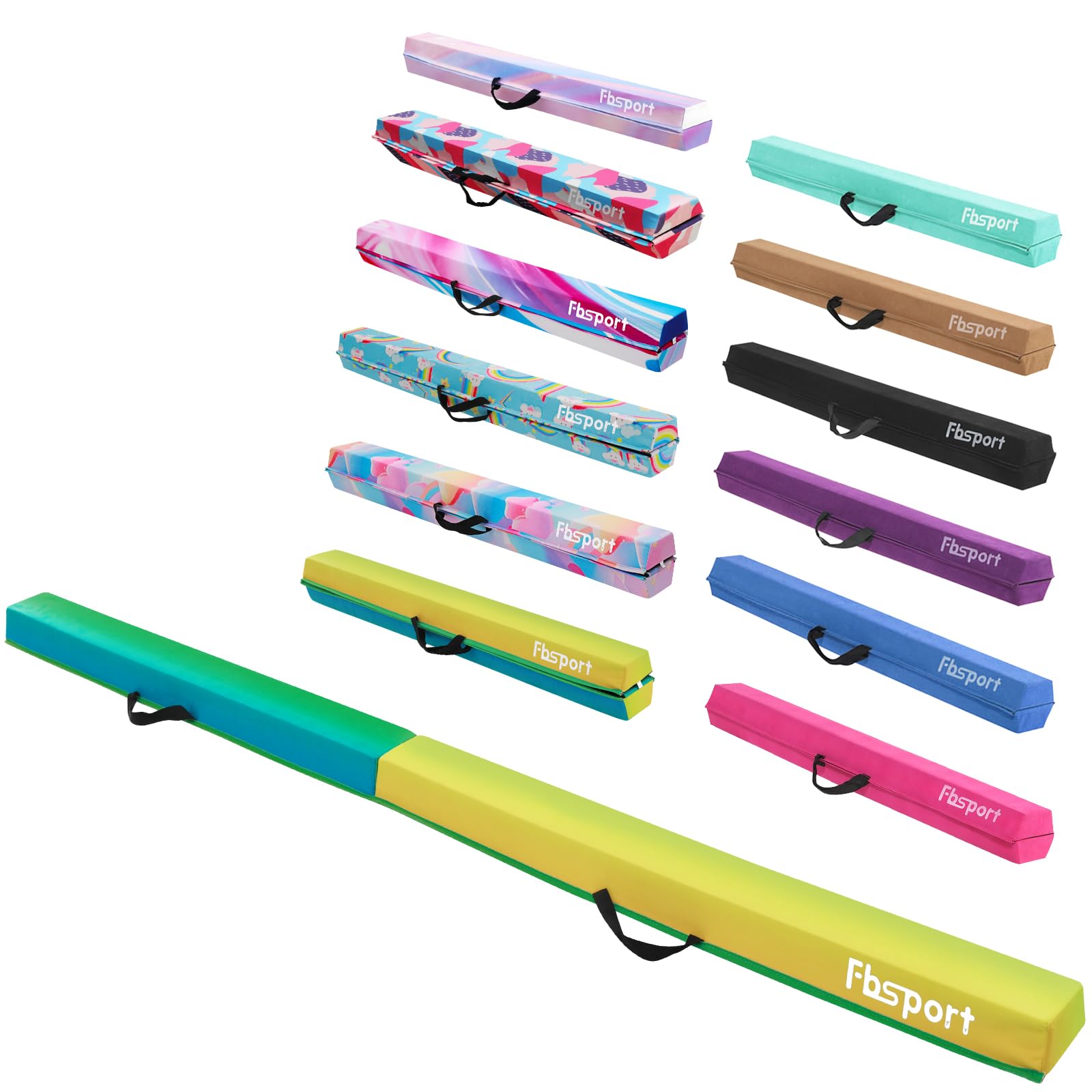 FBSPORT 8ft Balance Beam: Folding Floor Gymnastics Equipment for Kids Adults,Non Slip Rubber Base, Gymnastics Beam for Training, Practice, Physical Therapy and Professional Home Training Image