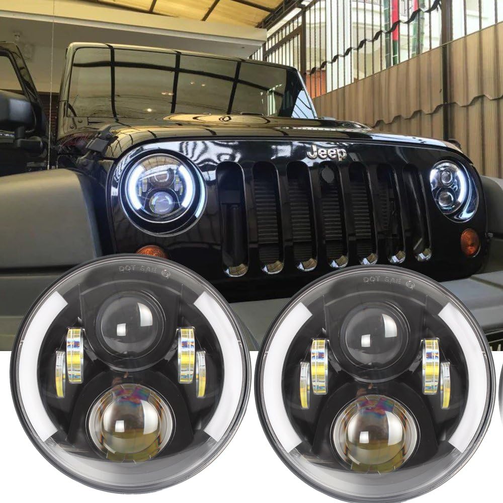 2 Pack Angel Eye 7" 60w Round led Motorcycle Headlight Auto Spare Parts for Harley Davidson Jeep Wrangler Tj JK LJ Truck Headlamp