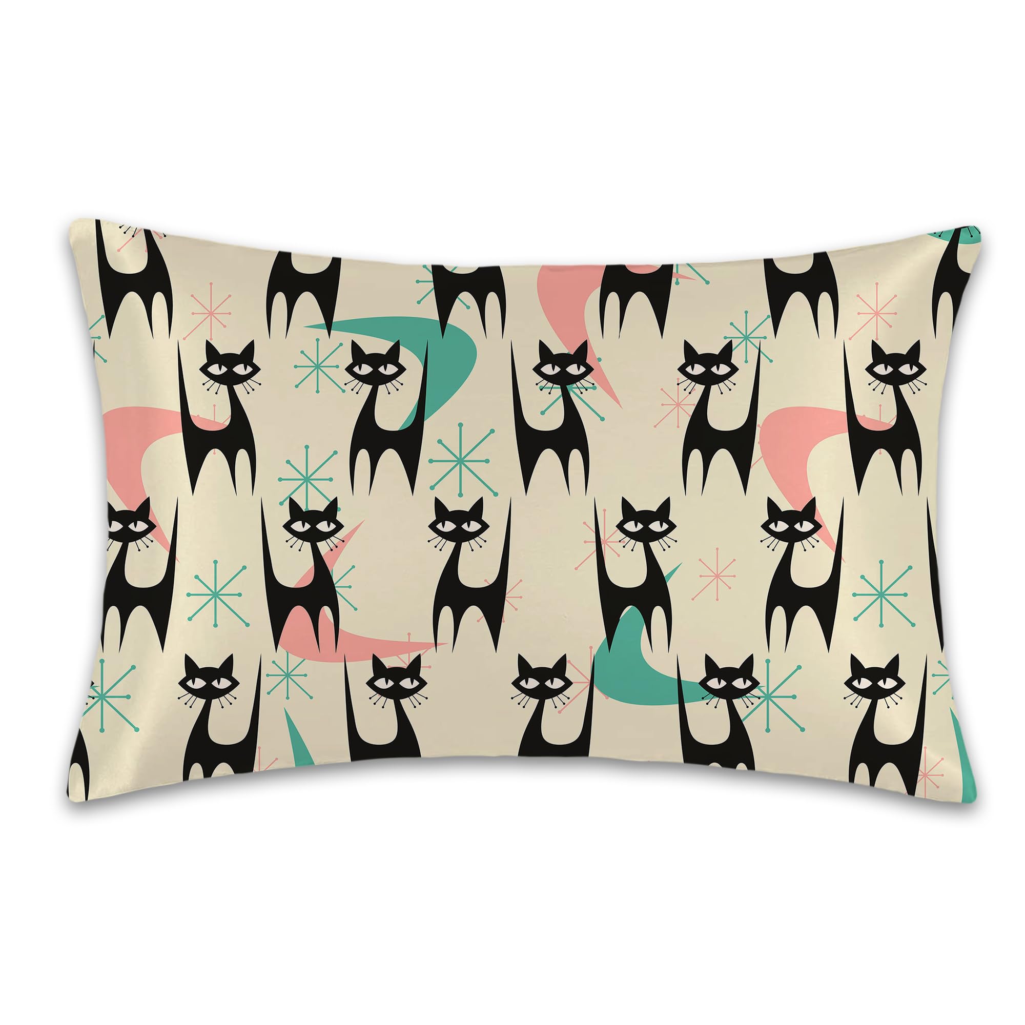 Photo 1 of 1 Pack Satin Pillowcase for Hair and Skin Mid Century Colorful Modern Cat Imitation Silk Pillowcase 20" x 30" with Hidden Zipper Soft Smooth Cooling Pillow Cover Queen Size for Bedroom Sofa