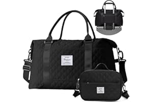 SYCNB Weekender Bags for Women with Toiletry Bag, Travel Duffel Bag with Wet Pocket & Trolley Sleeve, Overnight Carry On Tote Bag Sports Gym Bag,Black