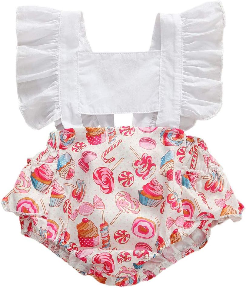 Calsunbaby Summer Toddler Newborn Baby Kid Girl Clothes Candy Lemon Printed Romper Ruffle Sleeve Jumpsuit Bodysuit Sunsuit Outfits (White, 6-12m)
