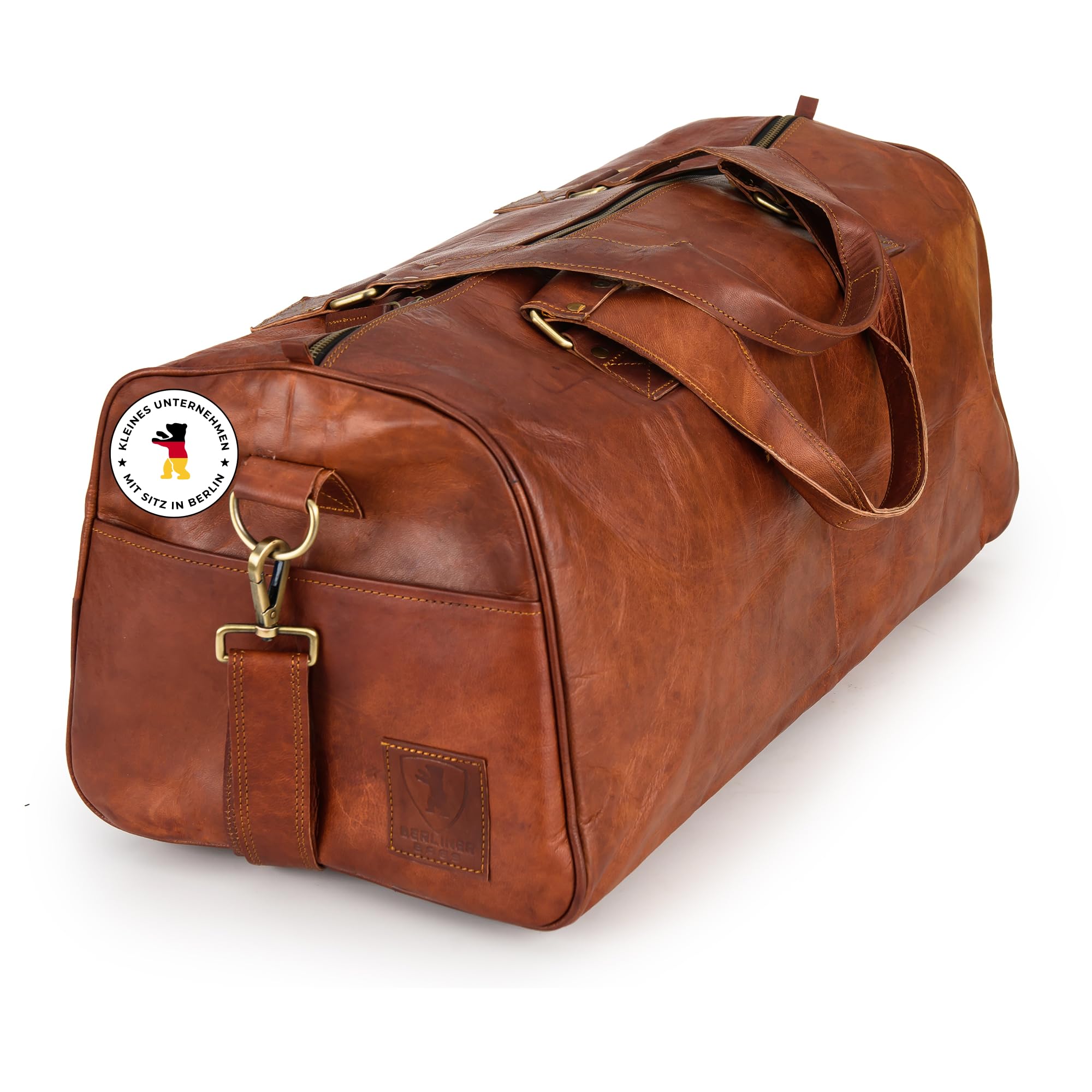 Berliner Bags Vintage Weekender Oslo, wasserdichte Reisetasche aus Leder, Duffel Bag, Sporttasche, Groß 50L, für Herren und Damen - Braun
