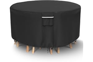 NYFITY Round Patio Furniture Covers, 500D Heavy Duty Waterproof UV Resistant Cover for Round Outdoor Dining Table & Chairs,62" Dia x 28" H -Black