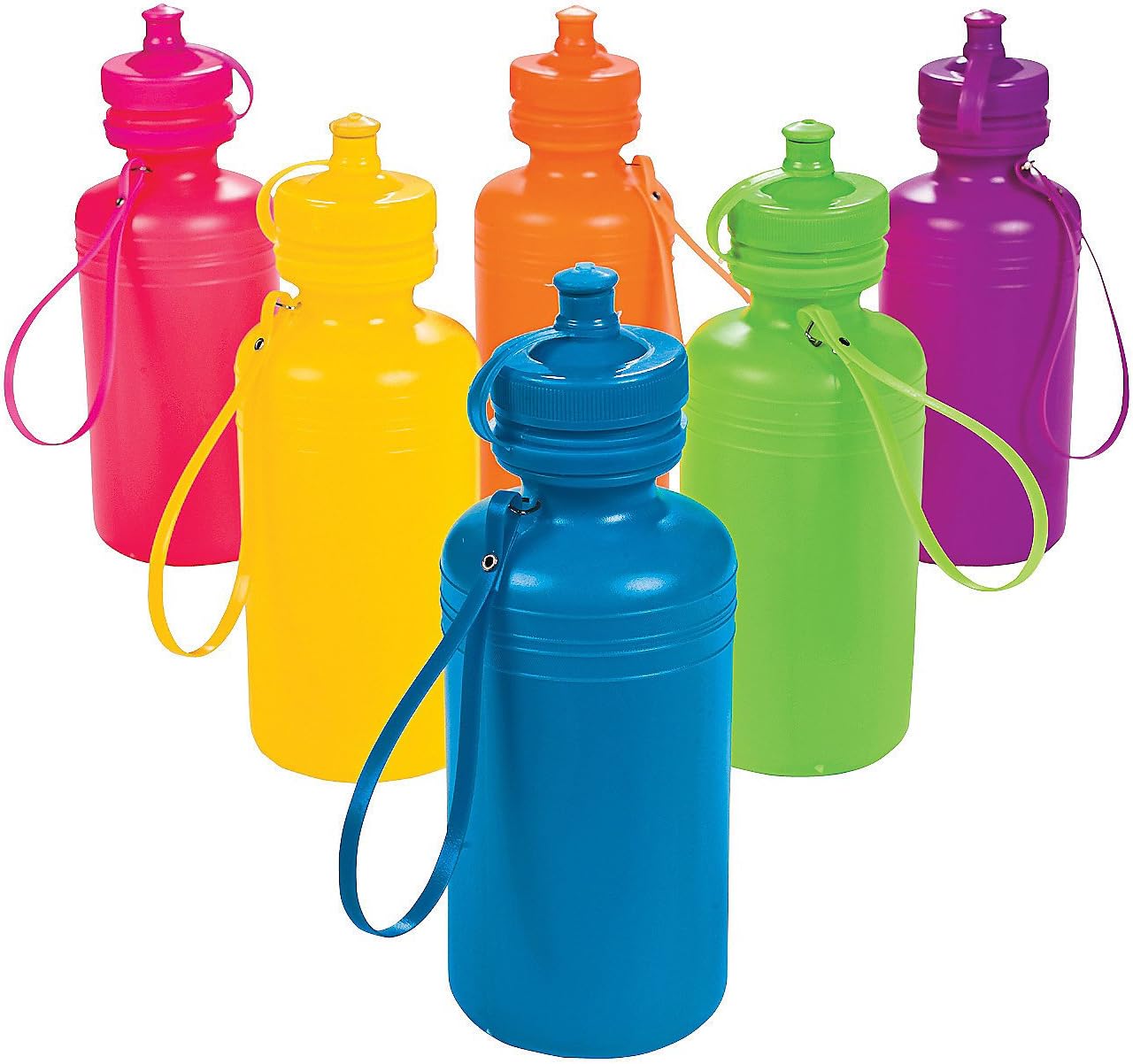 Amazon Com Fun Express Neon Sport Water Bottles 1 Dozen Party Supplies Drinkware Incentives Plastic Water Bottle Sports Outdoors