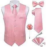 DiBanGu Mens Satin Suit Vest and Tie Set 8PCS Solid Waistcoat and Bowtie with Lapel Pin for Tuxedo Dress Vest Wedding Formal