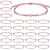 Gthiely 24 Pcs Pink Heart String Bracelets for Women - Adjustable Rope Braided Bracelet Pack Bulk Party Favors Coquette Cute Graduation Wedding Dance Team Cheer Friendship Bracelets