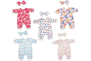 Sweet Dolly Reborn Baby Doll Clothes Accessories, 5 Set of Doll Clothing, Jumpsuit Bow Headband Outfits for 20 Inch to 22 Inch Dolls, 10 PCs in Total Doll Outfits and Accessories
