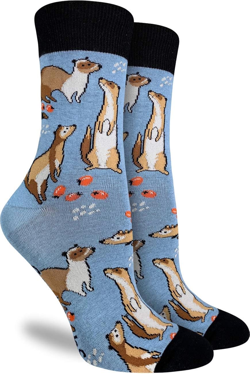 Good Luck Sock Women's Ferrets Socks - Blue, Adult Shoe Size 5-9: Clothing