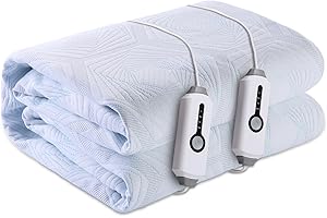 SUNNY HEAT Heated Mattress Pad Queen Size, Dual Control, 60x80inch, Fit Up to 21 Inch Deep Pocket, 4 Heating Level, 10 Hour Auto-Off, Warmming Bed, White