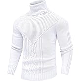 SAVKOOV Men's Turtleneck Sweater Cable Knitted Pullover Sweater