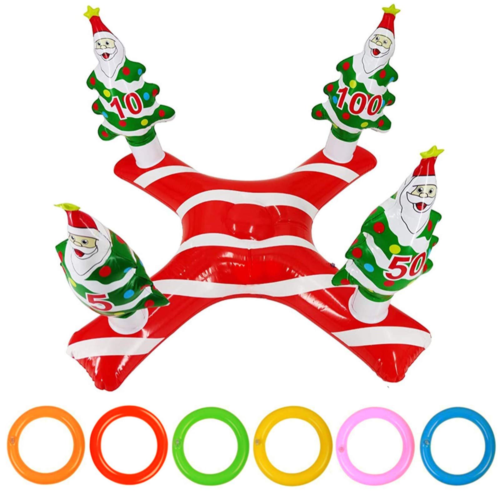 YAAVAAW Christmas Party Inflatable Xmas Santa Tree Ring Toss with Rings (1 Scoreboard,6 Rings), Inflatable Ring Toss For Family Kids Office Xmas Holiday New Year Party Fun Indoor Outdoor Games — image 1