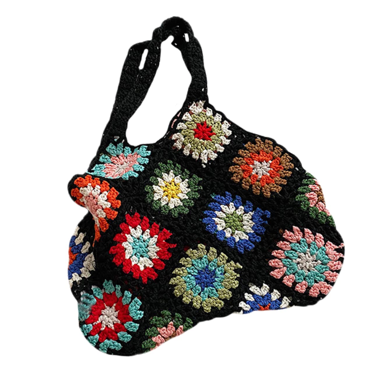 VALICLUD Hand Crochet Bag Women Floral Knitted Tote Shoulder Bag Aesthetic Mesh Hollow for Summer Vacation