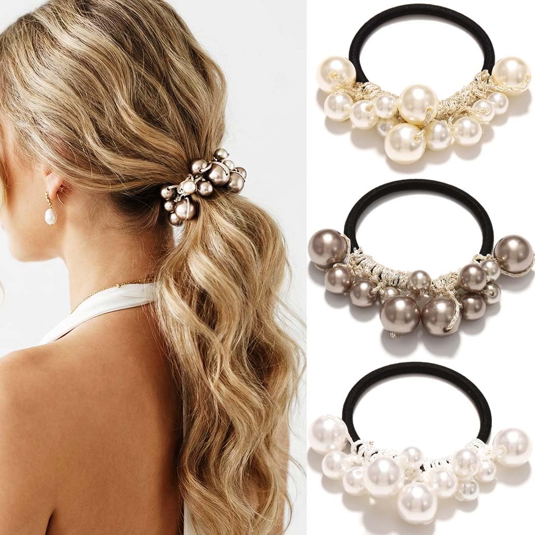 Reaky Pearl Hair Tie Beaded Ponytail Holders Fancy Hair Scrunchies Decorative Hair Accessories for Women