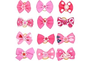 Yaure Joy 12 Pcs Small Dog Hair Bows with Rubber Bands Bowknot Dog Hair Accessories for Puppy Kitten (Pink)
