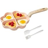 MOKIKA Egg Omelette Pan Nonstick Frying Pan with Heart Sections 4-Cup Heart-Shaped Divided Fry Pan Suitable for Gas Stove &amp; Induction Egg Cooker Omelet Pan For Breakfast PFOA/POFS/PTFE Free 7.6-Inch