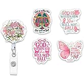 (5Pcs) Psalms 46 5 God is Within Her She Will Not Fall Holographic Christian Badge Reels, Inspirational ID Badge Holder Retractable Clip for Nurse Teacher Students Office Worker
