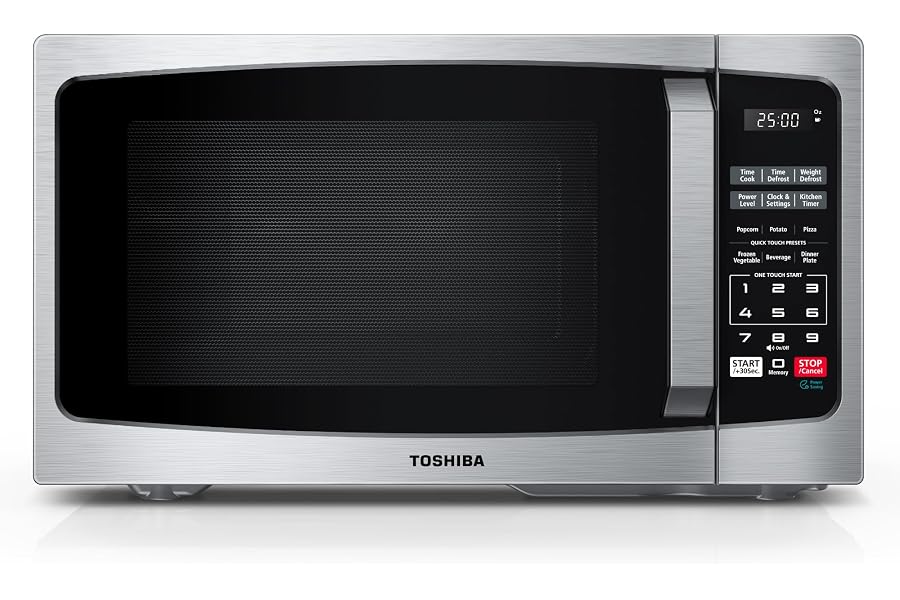 TOSHIBA Microwave Oven, 0.9 Cu.Ft, 900W, Stainless Steel | 6 Auto Menus, 11 Power Levels, Mute Function, Child Lock, LED Lighting, for Apartments & Dorms