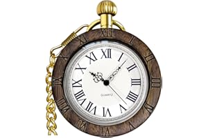 Fogitbok Vintage Wooden Quartz Pocket Watches for Men Women Lightweight Wood Mens Fob Pocket Watch with Gold Chain Ideal Gifts