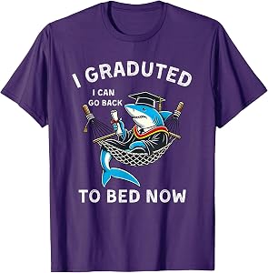 Vintage Shark I Graduated Can I Go Back To Bed Now Graduate T-Shirt