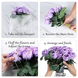 Denvii Artificial Purple Rose Flowers Bouquet of 12