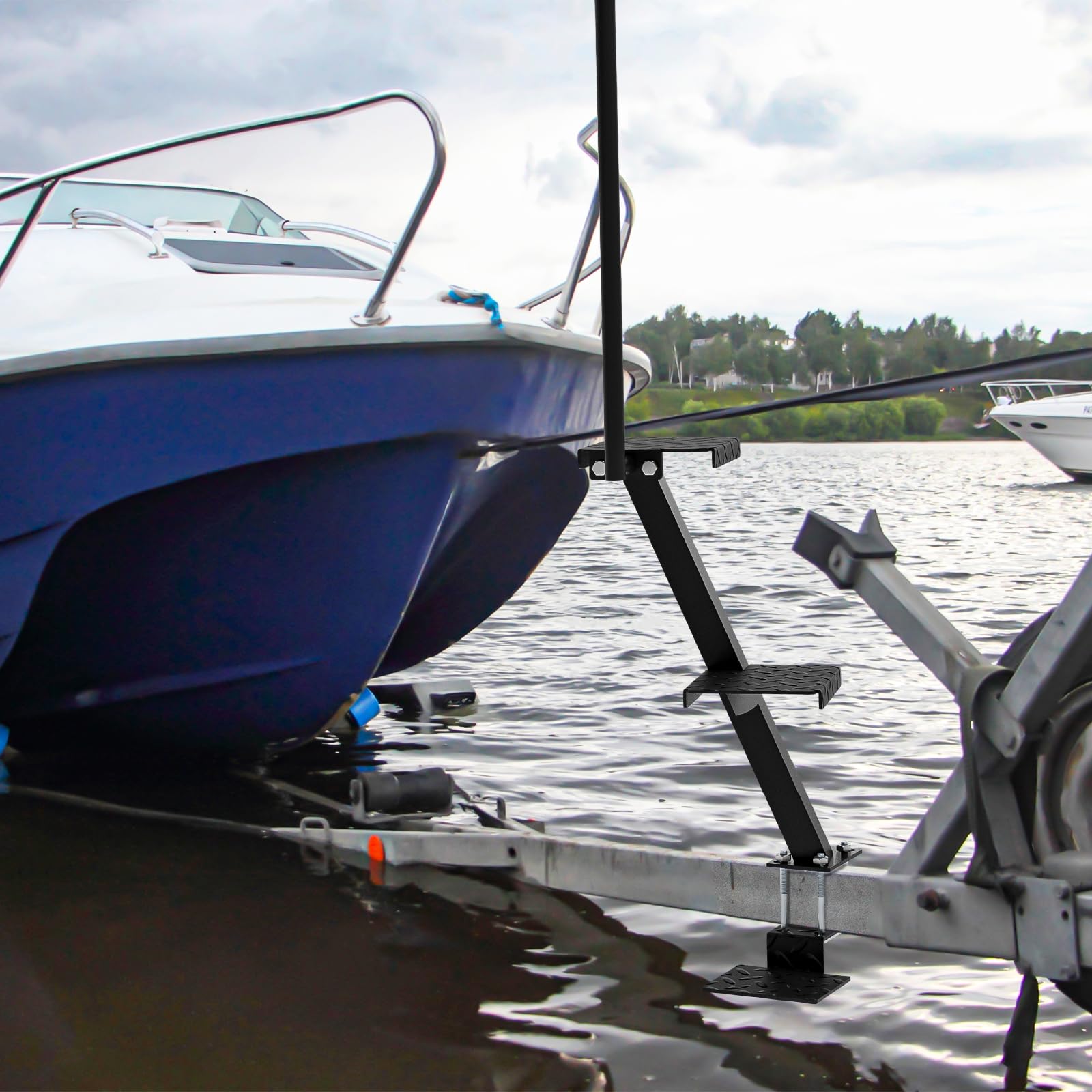 Sliandtelly Boat Trailer Step with Handle - Heavy Duty Anti-Slip, Rust-Proof Boarding Steps for Front Tongue Frame, Easy Install with Mounting Hardware Fits Bass & Pontoon Boats