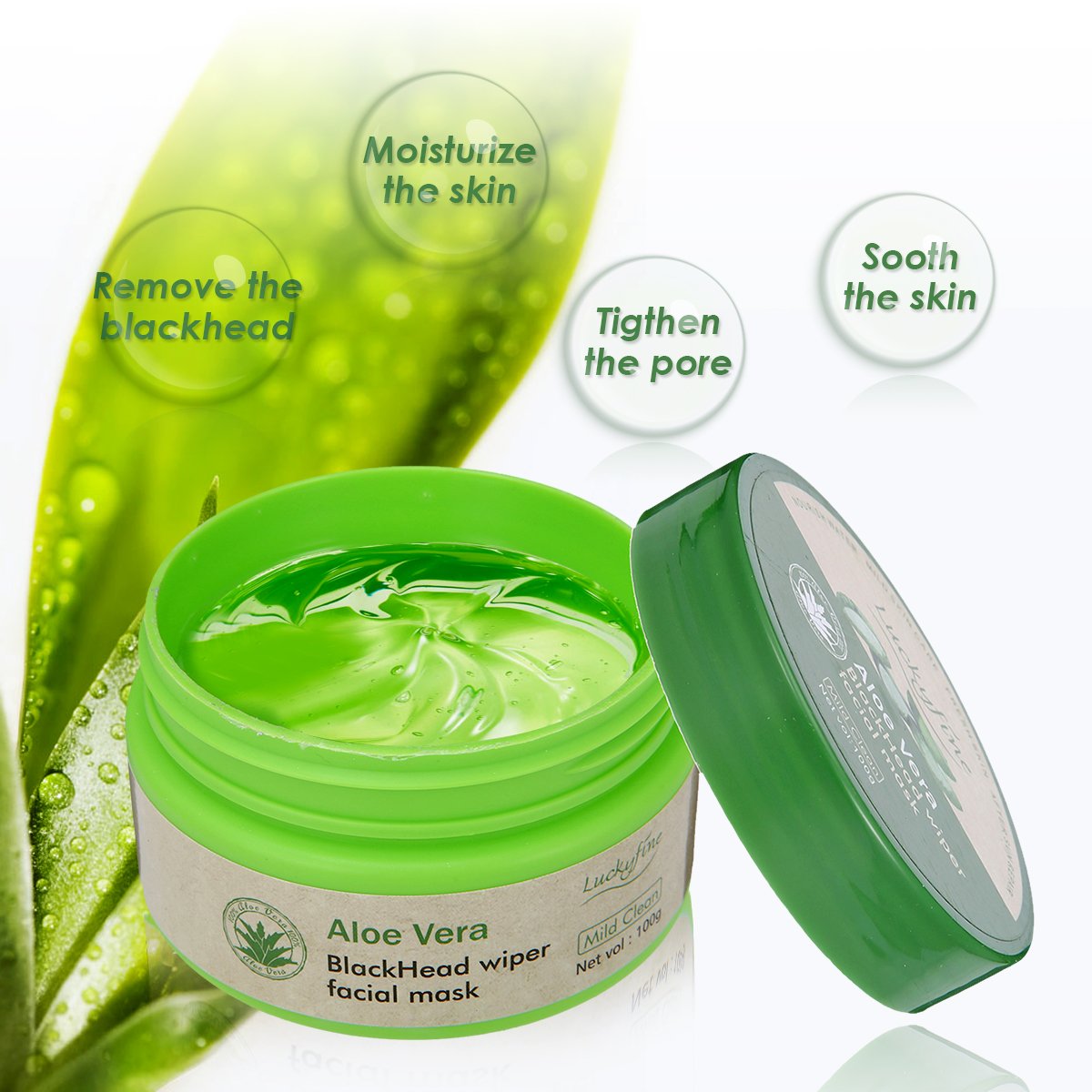 LuckyFine Aloe Vera Peel Off Facial Mask - Blackhead Removal - Purifying Deep Cleansing - Acne Treatment - Oil Control - Facial Moisturizing - Face Whitening - Soothing & Moisture Skin : Beauty