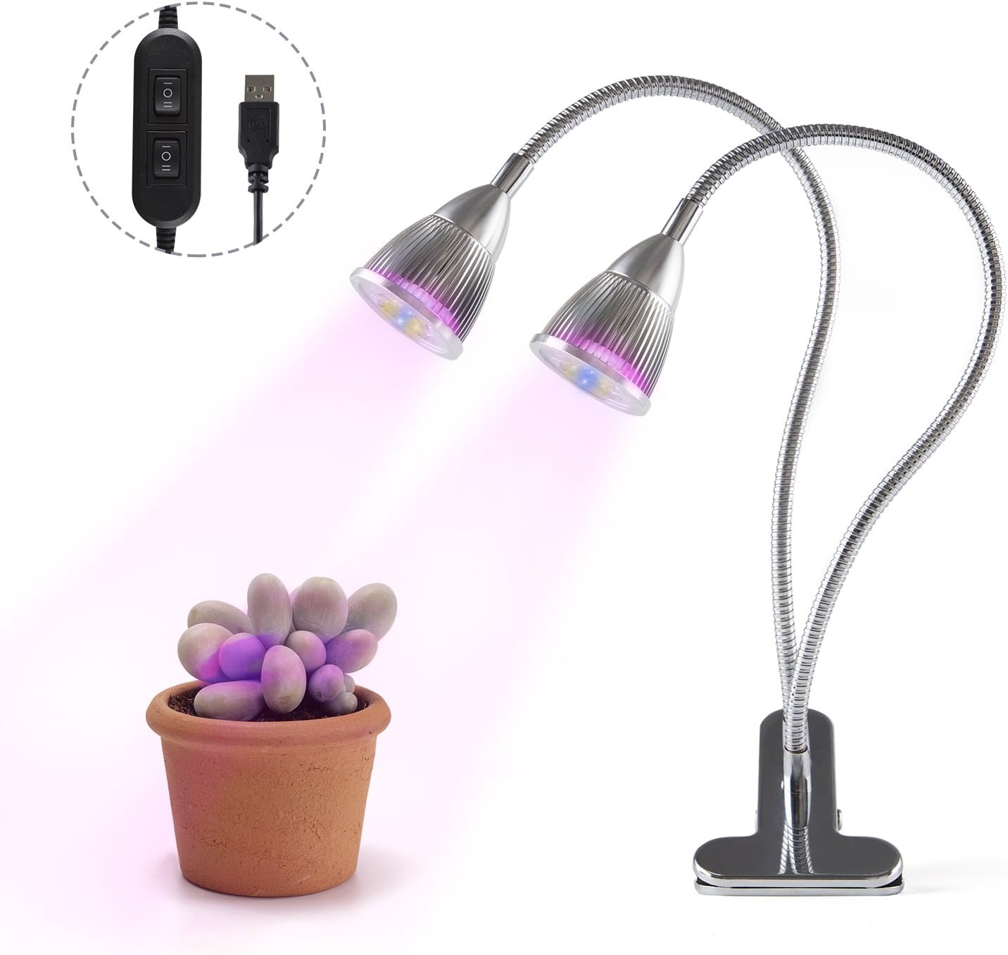[UPGRADED 2018] Plant Grow Light, 10W Dual Head 360° Flexible Indoor LED Plant Grow Lamp with Adjustable Luminious Level for Indoor Plants, Hydroponic Gardening, Greenhouse, Office