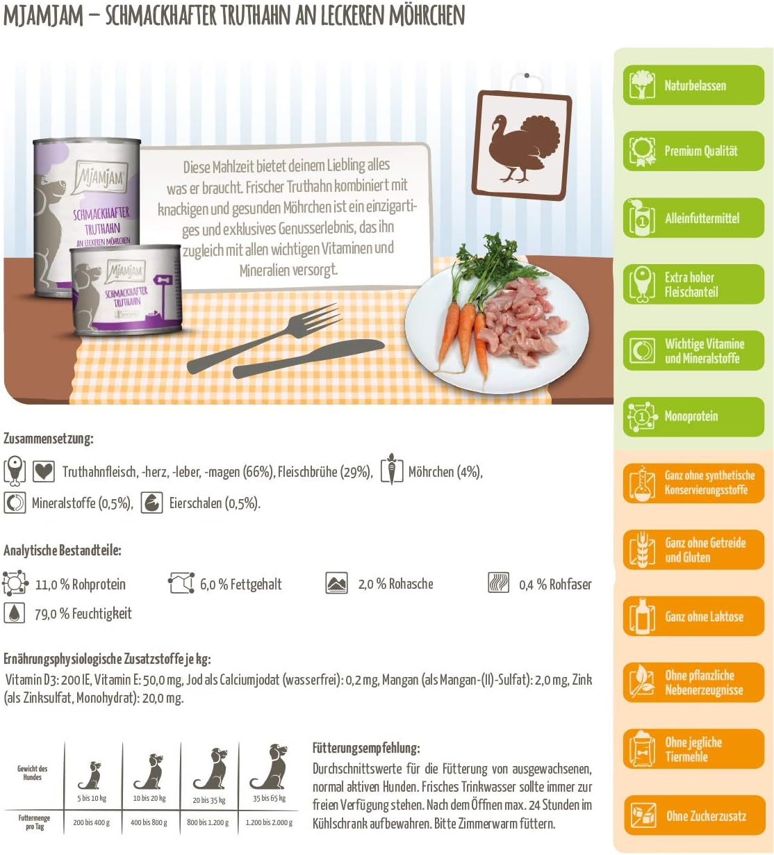 MjAMjAM Wet Dog Food, Delicious Turkey with Tasty Carrots, All Natural, 6 x 800g - Image 4