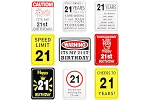 SUNPHOENIX 21st Birthday Decorations - 9PCS Happy 21st Birthday Decorations for Men Women 21 Birthday Party Decor for Him Her 21 Years Old Photo Props Bruh I'm 21 Cheer to 21 Birthday Signs Decor