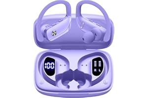 bmani Wireless Earbuds Bluetooth Headphones 48hrs Play Back Sport Earphones with LED Display Over-Ear Buds with Earhooks Built-in Mic Headset for Workout Purple