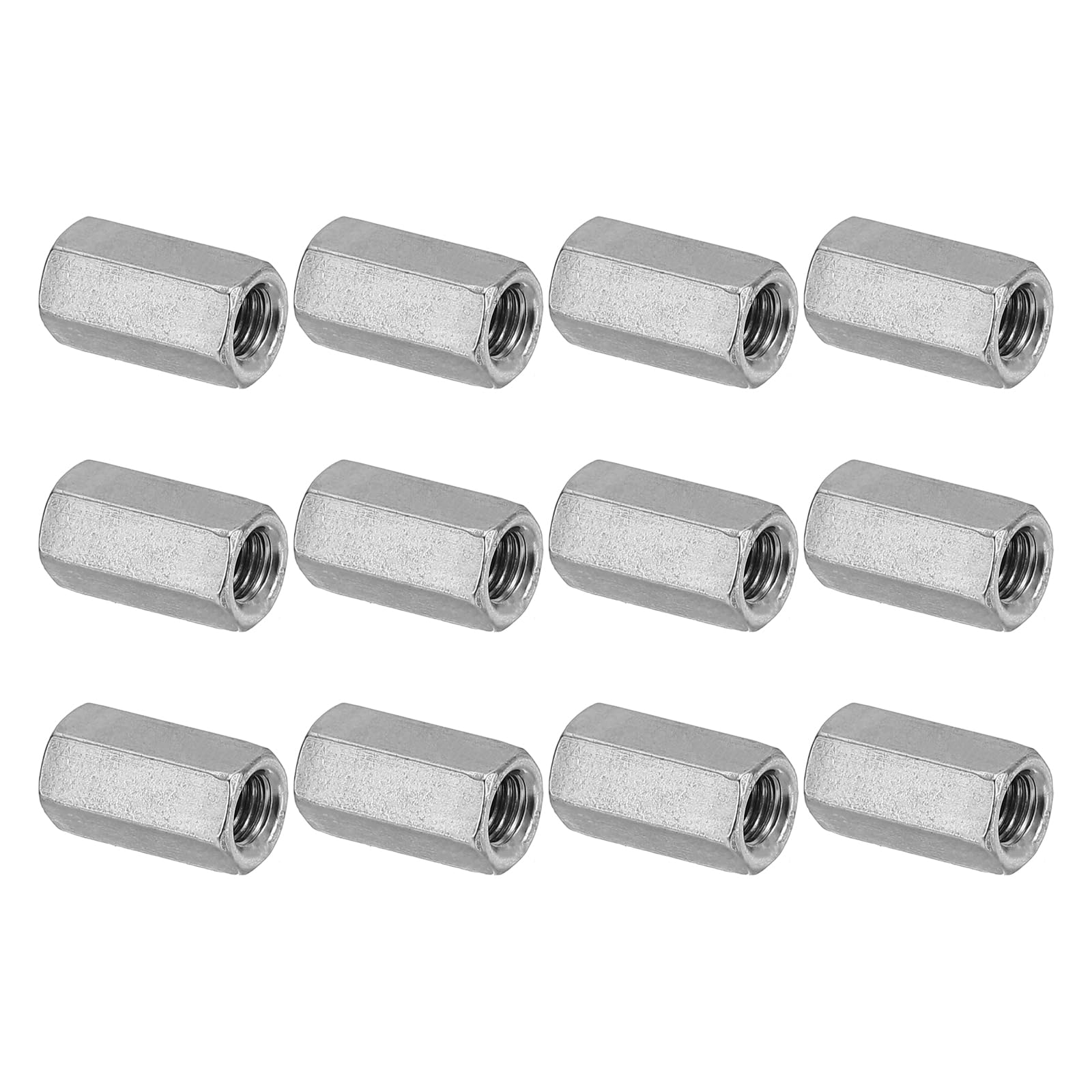 PATIKIL M5 x 0.8-Pitch 304 Stainless Steel Hex Coupling Nuts, 12Pcs 15mm/ 0.6" Length Coarse Fully Threaded Rod Coupling Nut Studding Connector Fasteners, Silver Tone