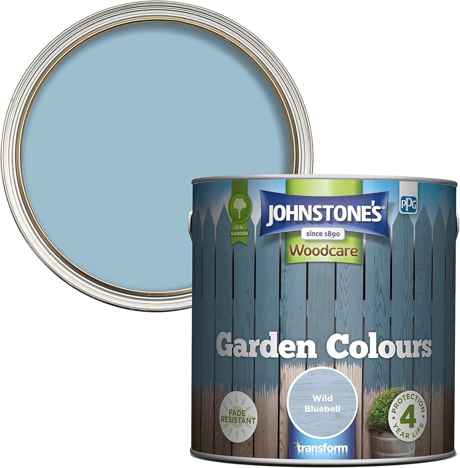 Johnstone’s - Garden Colours - Wild Bluebell - Exterior Wood Paint - Fade Resistant - Suitable for Garden Furniture Outdoors - Fence Paint - Dry in 2 hours - 12m2 Coverage per Litre - 2.5L